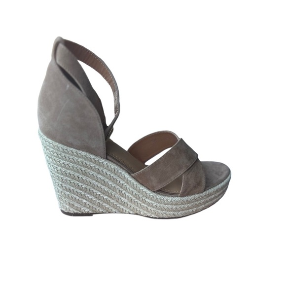 Tan Wedge Sandals with Ankle Strap and Braided Heel - Picture 2 of 7